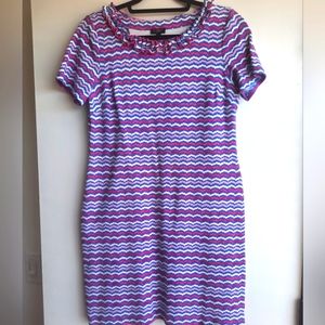Talbots Petite Shift Dress Pink White Blue